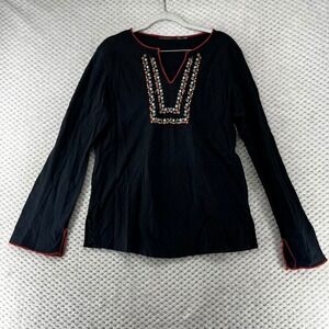 Embroidered Tunic Top Long‎ Sleeve Bohemian Blouse Festival Top Size L